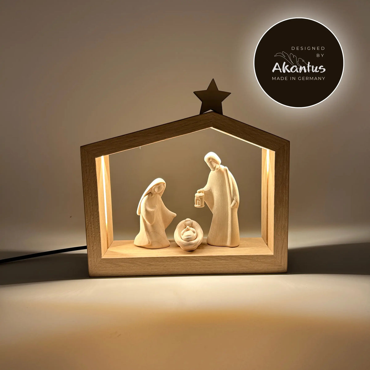 Heilige Familie (3 Figuren) von Leonardo natur mit Familienhaus: "Akantus Design" Eiche