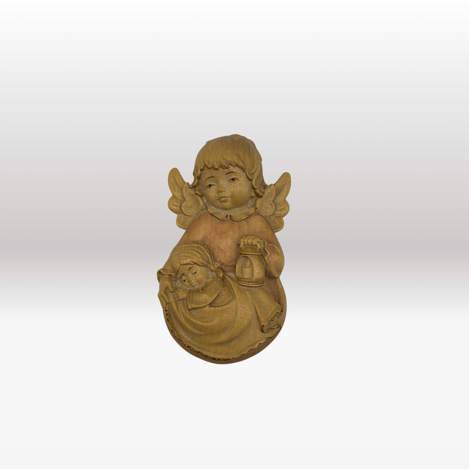 Schutzengel mit Mädchen 3-fach gebeizt