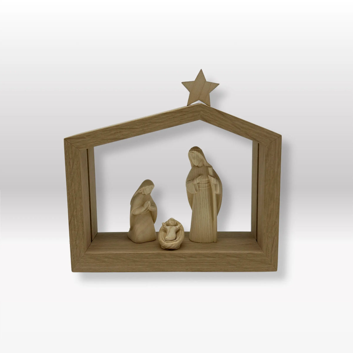 Heilige Familie (3 Figuren) von Akantus natur mit Familienhaus: "Akantus Design" Eiche