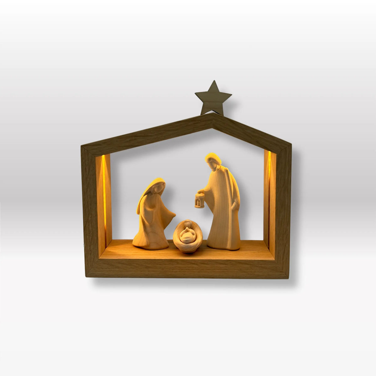 Heilige Familie (3 Figuren) von Leonardo natur mit Familienhaus: "Akantus Design" Eiche