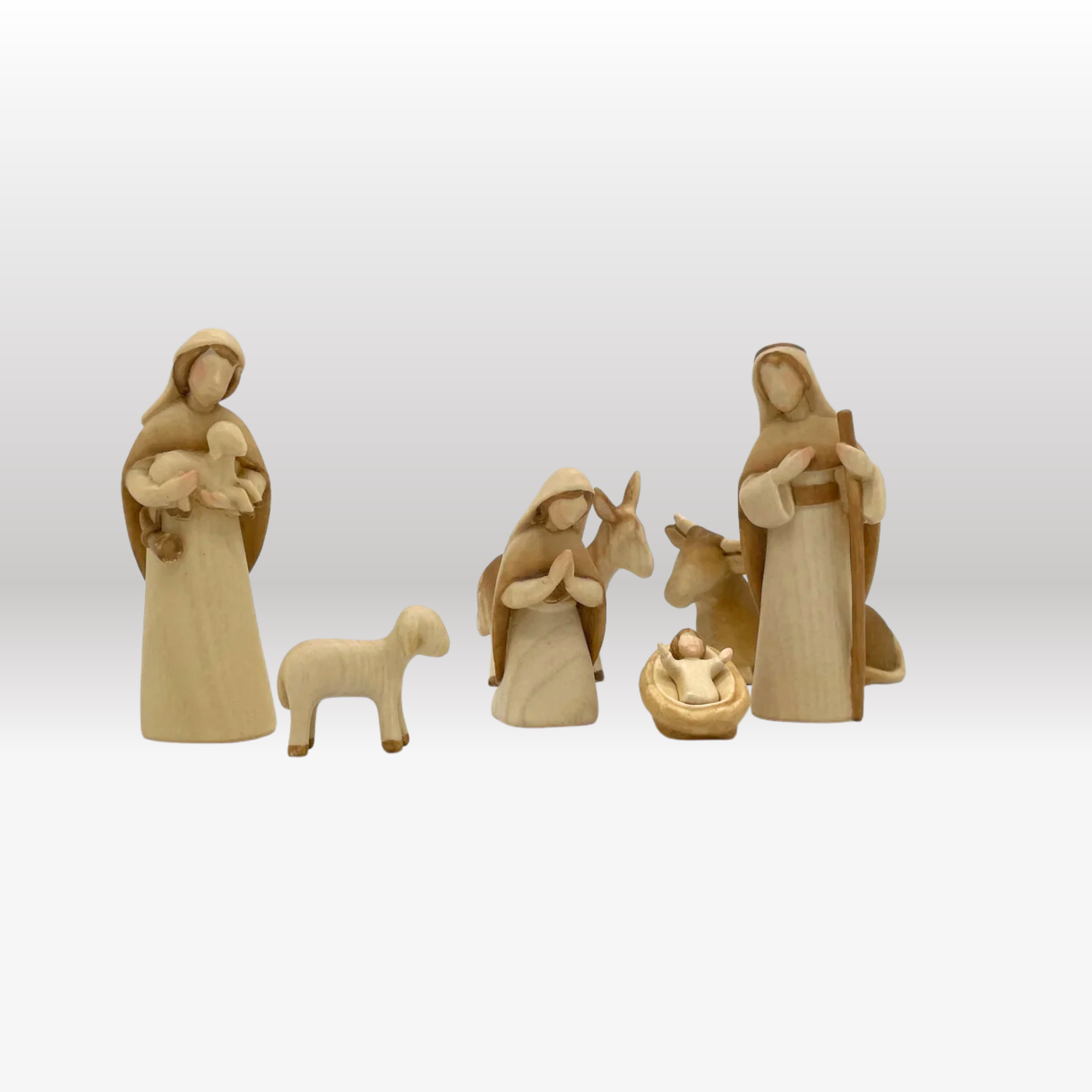 Krippenfiguren Set mit Krippenstall Bethlehem mit Beleuchtung 7 Figuren von Akantus