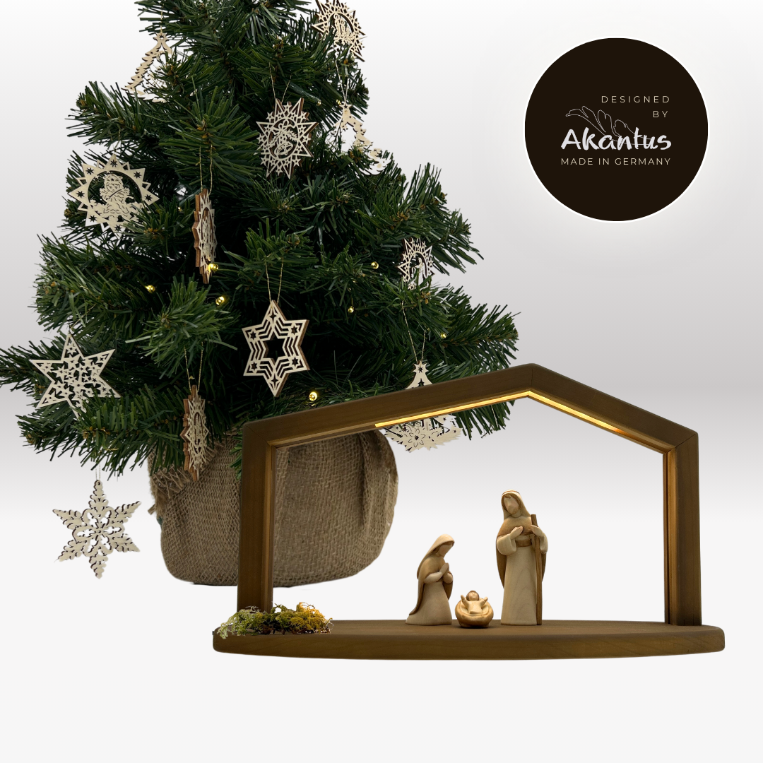 Adventskalender Nr. 3: Akantus Krippe mit Stall "Akantus Design" brown