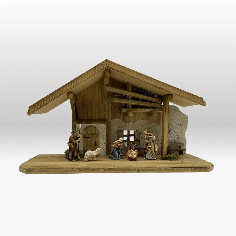 Krippenfiguren Set 7 Figuren von Kostner mit Stall "Alpen"
