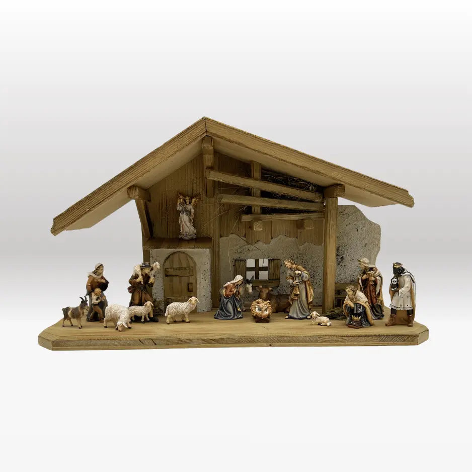 Krippenfiguren Set (15 Figuren) von Kostner mit Stall "Alpen"