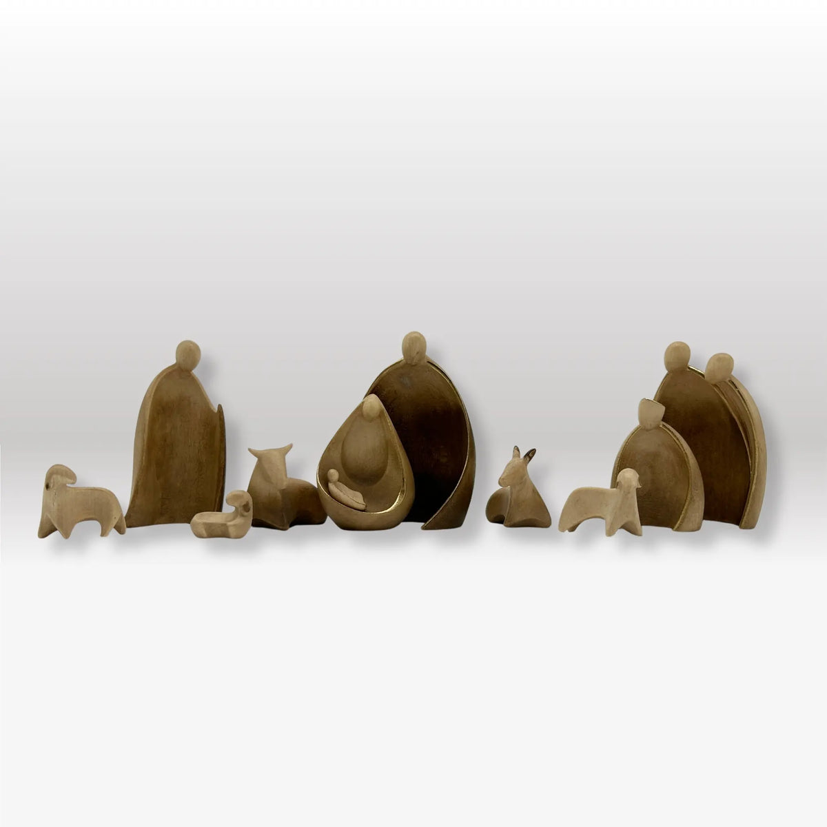 Krippenfiguren Set (10 Figuren) von Ambiente Design 3-fach gebeizt