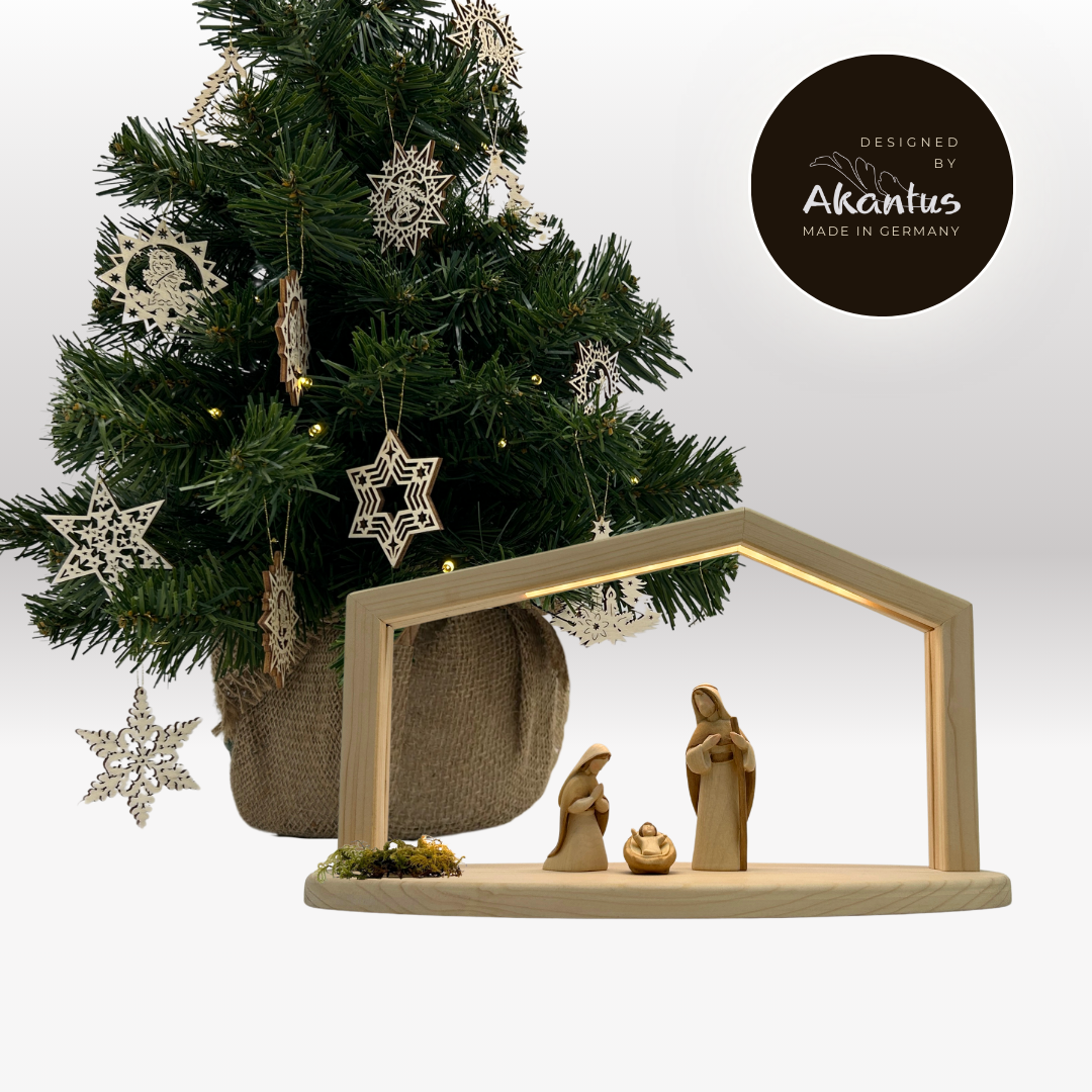 Adventskalender Nr. 3: Akantus Krippe mit Stall "Akantus Design" natur