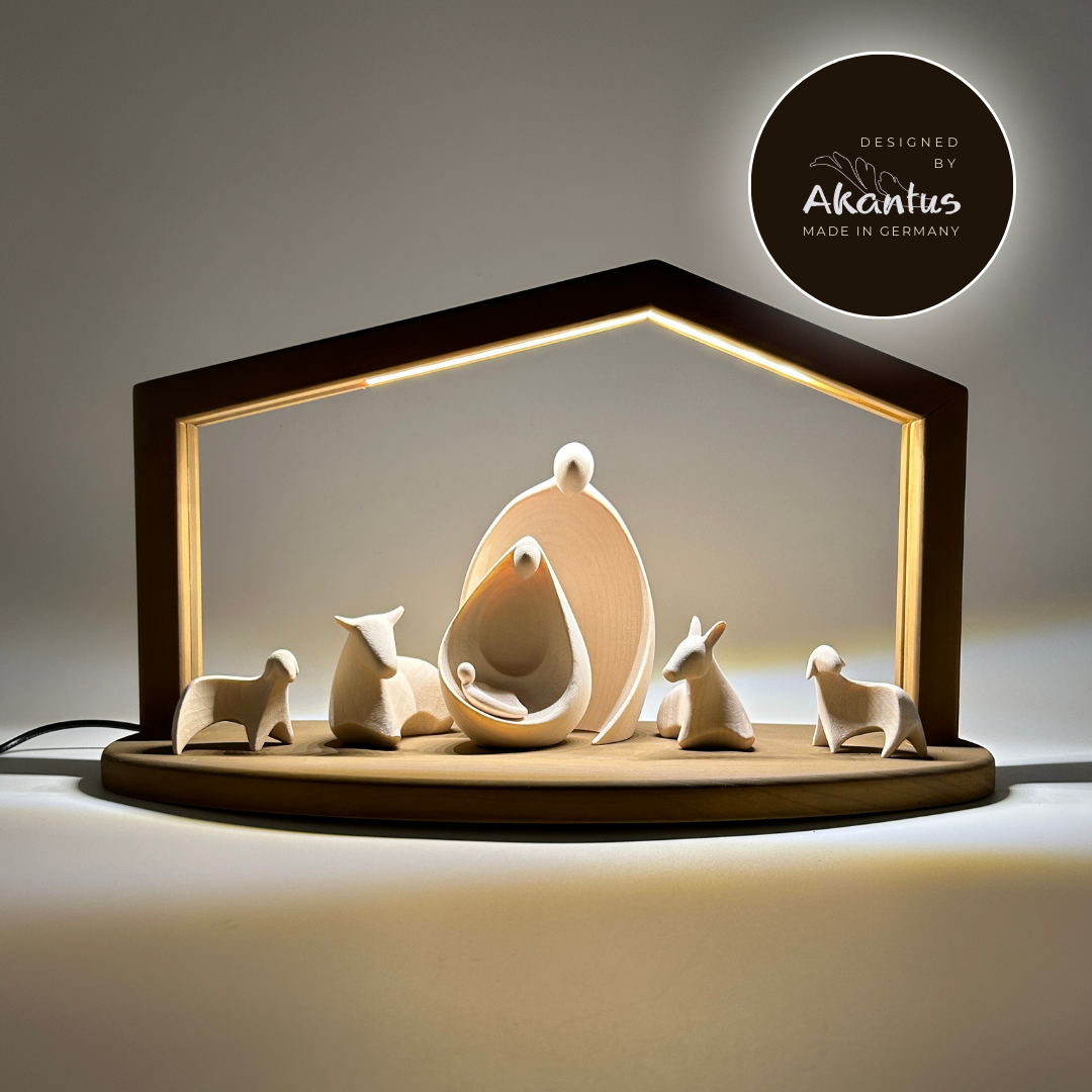 Krippenfiguren 6er Set Ambiente Design mit Stall "Akantus Design" brown