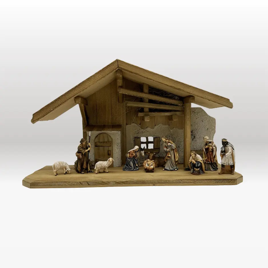 Krippenfiguren Set (11 Figuren) von Kostner mit Stall "Alpen"