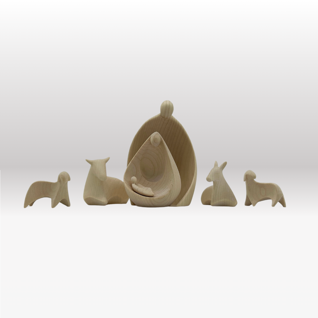 Krippenfiguren 6er Set Ambiente Design mit Stall "Akantus Design" brown