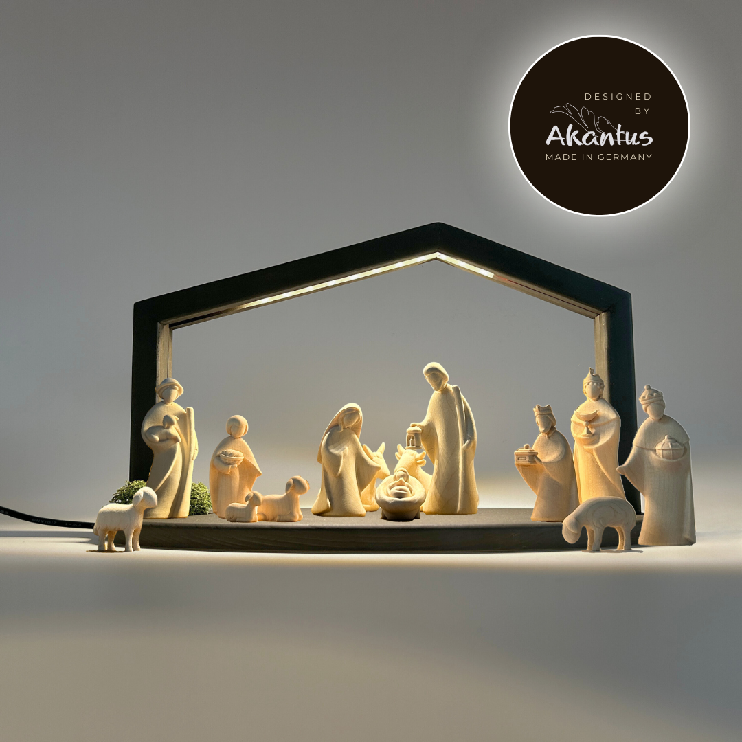 Krippenfiguren Set mit Stall "Akantus Design" stone 14 Figuren von Leonardo natur